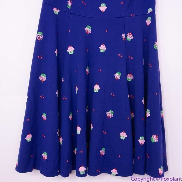 Unique Vintage Gwynnie Bee Cupcake Print Navy Dress, L - Picture 5 of 16